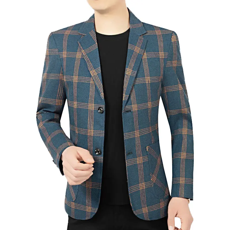 New Spring Men Thin Plaid Blazers Jackets Business Casual Suits Coats High Quality Male Slim Blazers Jackets Blazers Coats 4XL