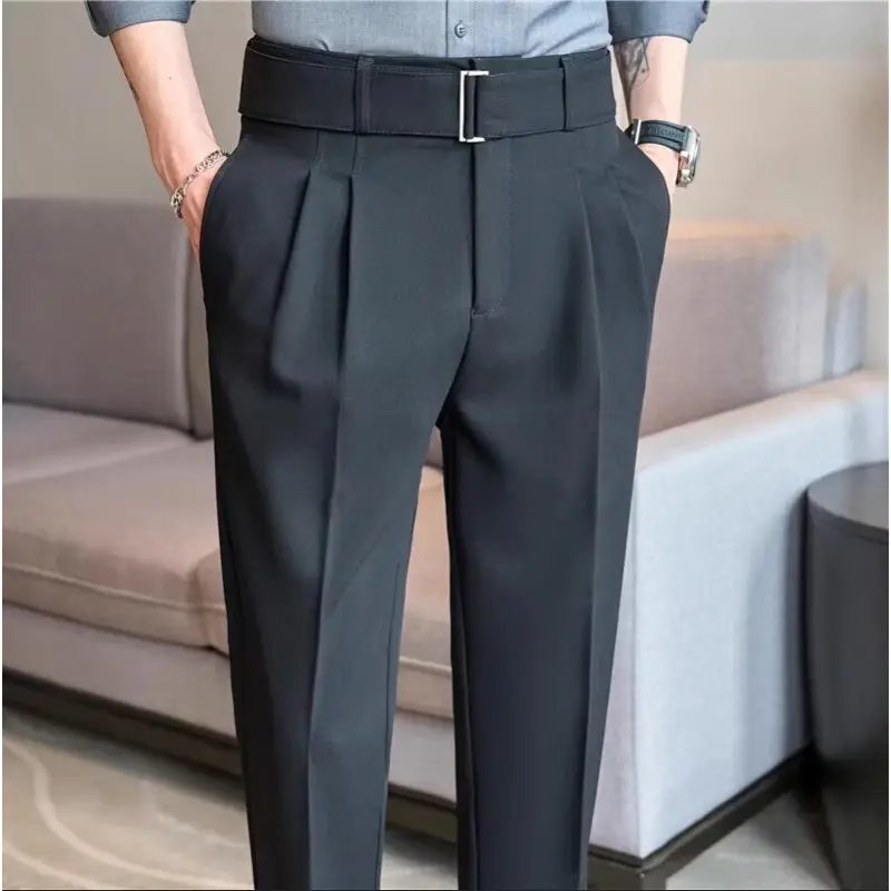 Quality Male Boutique Men Formal Wear Wedding Dress Trousers Men Belt Design British Style Business Casual Slim Suits Pants 3XL
