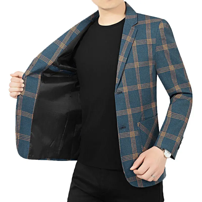 New Spring Men Thin Plaid Blazers Jackets Business Casual Suits Coats High Quality Male Slim Blazers Jackets Blazers Coats 4XL