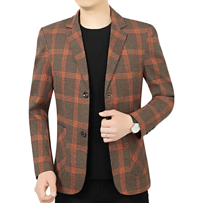New Spring Men Thin Plaid Blazers Jackets Business Casual Suits Coats High Quality Male Slim Blazers Jackets Blazers Coats 4XL