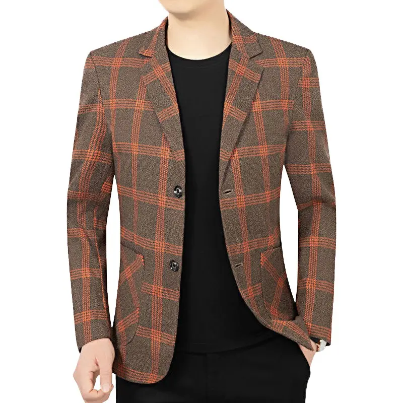 New Spring Men Thin Plaid Blazers Jackets Business Casual Suits Coats High Quality Male Slim Blazers Jackets Blazers Coats 4XL