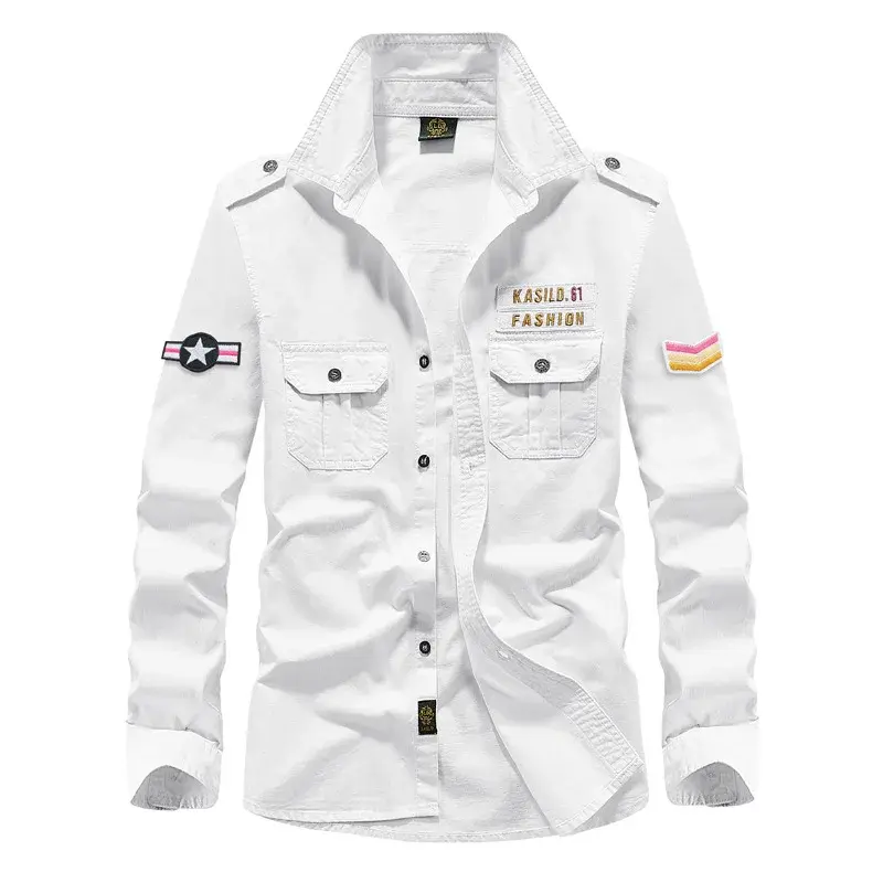 Men Cotton Military Outdoor Casual Shirts Multi-pocket Tooling Shirts High Quality Man Large Size Solid Long-sleeved Shirts 5XL