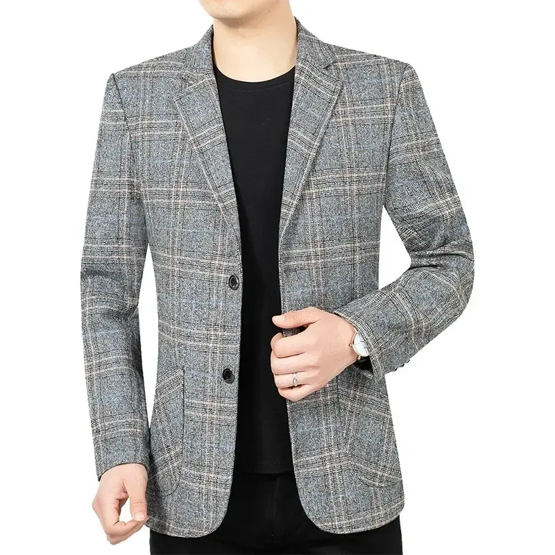 New Spring Autumn Men Plaid Business Blazers Jackets Casual Suits Coats High Quality Male Slim Blazers Coats Men's Clothing 4XL