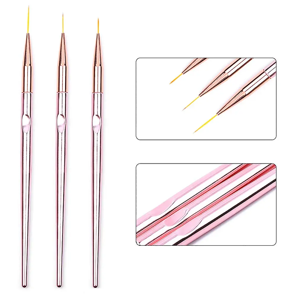 LINMANDA 3pcs Rose Gold Nail Liner Brush Nail Design Brushes Thin Nail Art Brush Liner Brush for Nail Art Nail Art Pens
