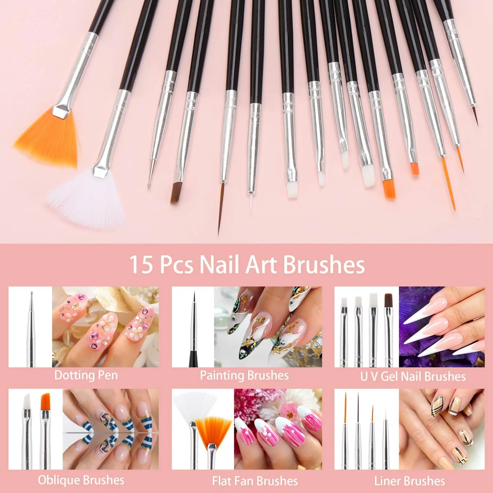 LINMANDA 5/36 Pcs Nail Art Design Brushes Nail Dotting Tools Fine Liner Brushes Double Painting Brushes Silicone Nail Art Tools