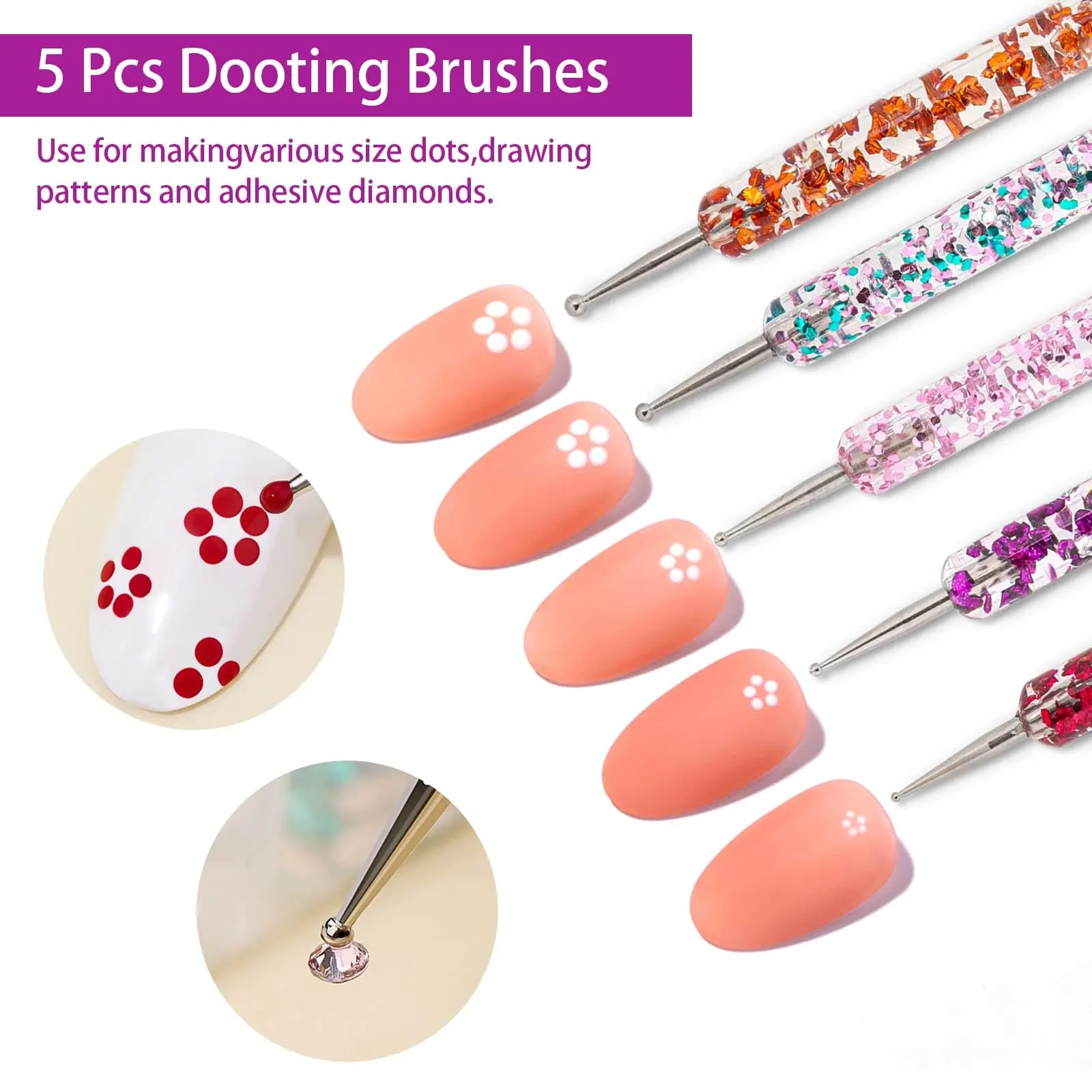 LINMANDA 5/36 Pcs Nail Art Design Brushes Nail Dotting Tools Fine Liner Brushes Double Painting Brushes Silicone Nail Art Tools