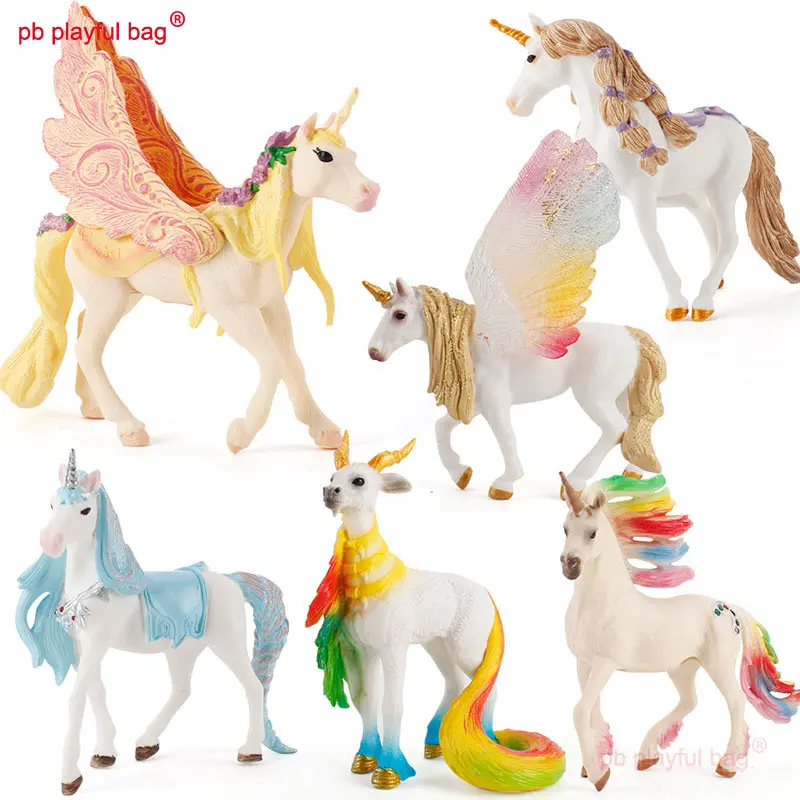 Cartoon Animal Horse Action Figure Elf Unicorn Pegasus Rainbow Animal Model Children's Toys Creative Desktop Decorations HG161
