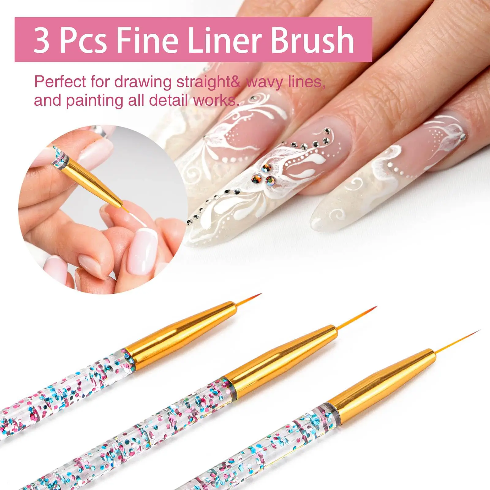 LINMANDA 5/36 Pcs Nail Art Design Brushes Nail Dotting Tools Fine Liner Brushes Double Painting Brushes Silicone Nail Art Tools