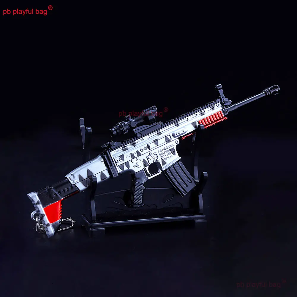17cm Zinc Alloy SCAR-L Rifle Model Toy Gun Mini Metal Keychain Pendant Christmas Gift Kids Toy CS Game Decoration ZG369