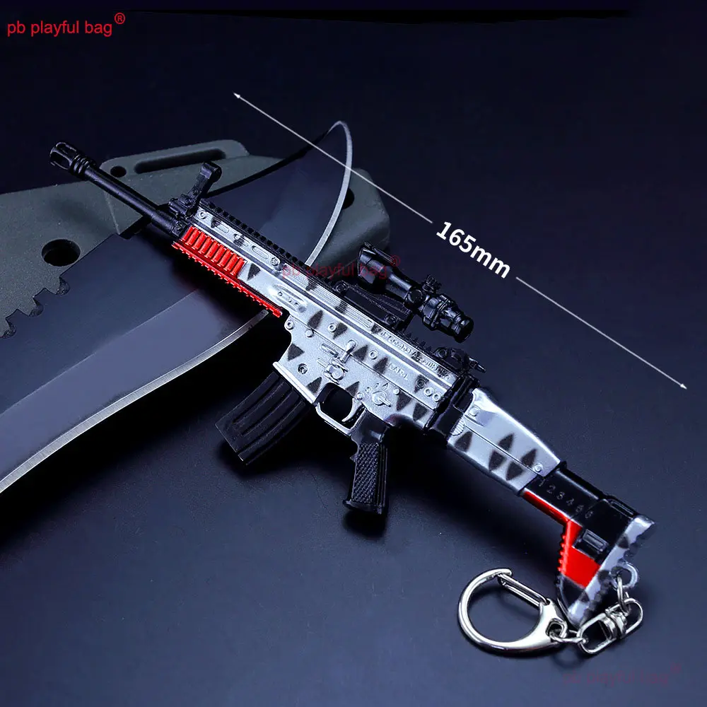 17cm Zinc Alloy SCAR-L Rifle Model Toy Gun Mini Metal Keychain Pendant Christmas Gift Kids Toy CS Game Decoration ZG369
