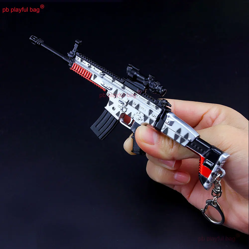 17cm Zinc Alloy SCAR-L Rifle Model Toy Gun Mini Metal Keychain Pendant Christmas Gift Kids Toy CS Game Decoration ZG369