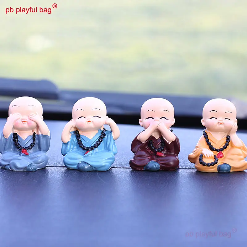 4pcs Handmade Straw Hat Buddha Beads Creative Four Little Monk Doll Mini Action Figure Cartoon Cute Doll Christmas Gifts HG215