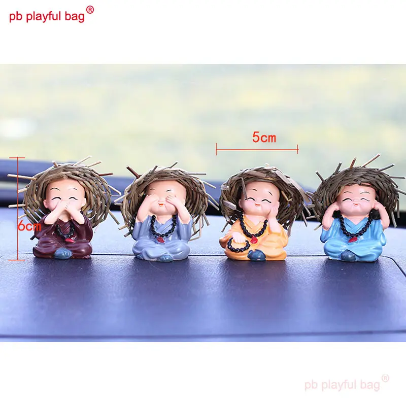 4pcs Handmade Straw Hat Buddha Beads Creative Four Little Monk Doll Mini Action Figure Cartoon Cute Doll Christmas Gifts HG215