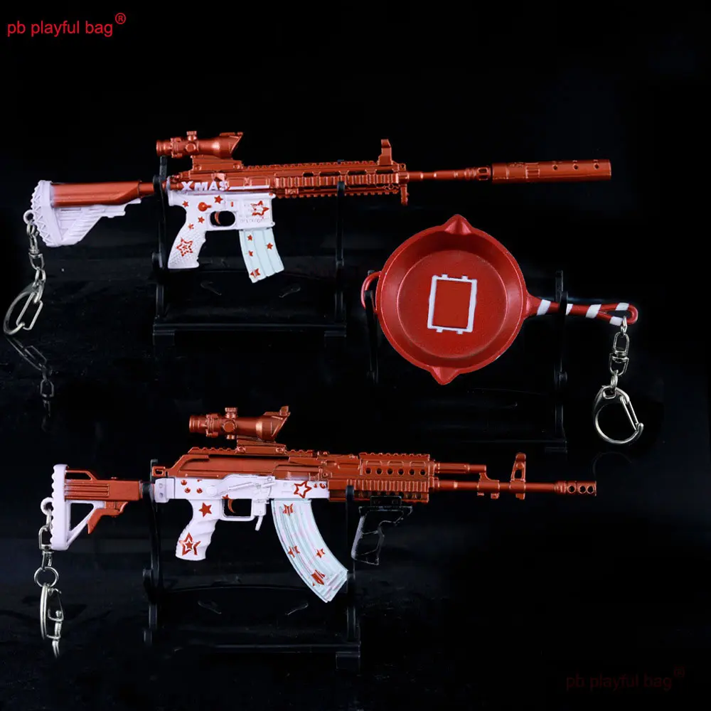 21cm Mini Alloy Toy Gun M416 Metal Keychain CS Game Equipment Model Pan Helmet Figures Adult Collection Gift Pendant Toys ZG247