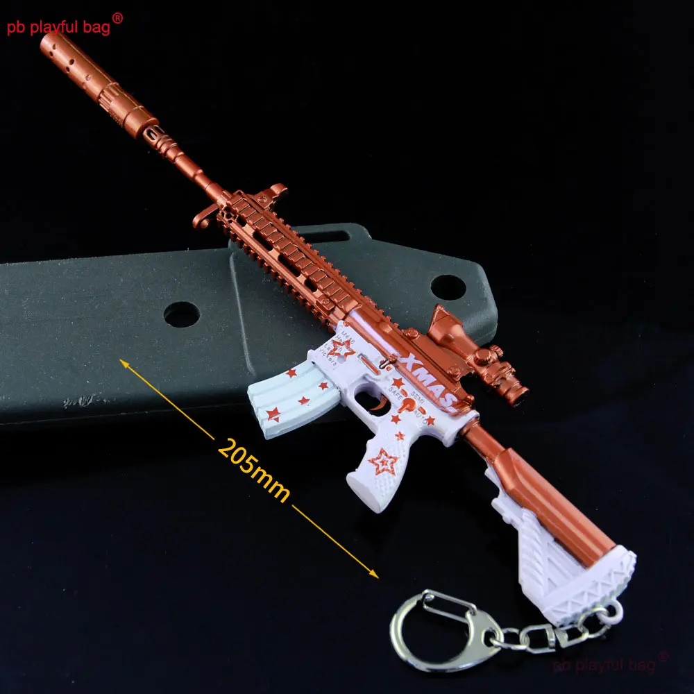 21cm Mini Alloy Toy Gun M416 Metal Keychain CS Game Equipment Model Pan Helmet Figures Adult Collection Gift Pendant Toys ZG247