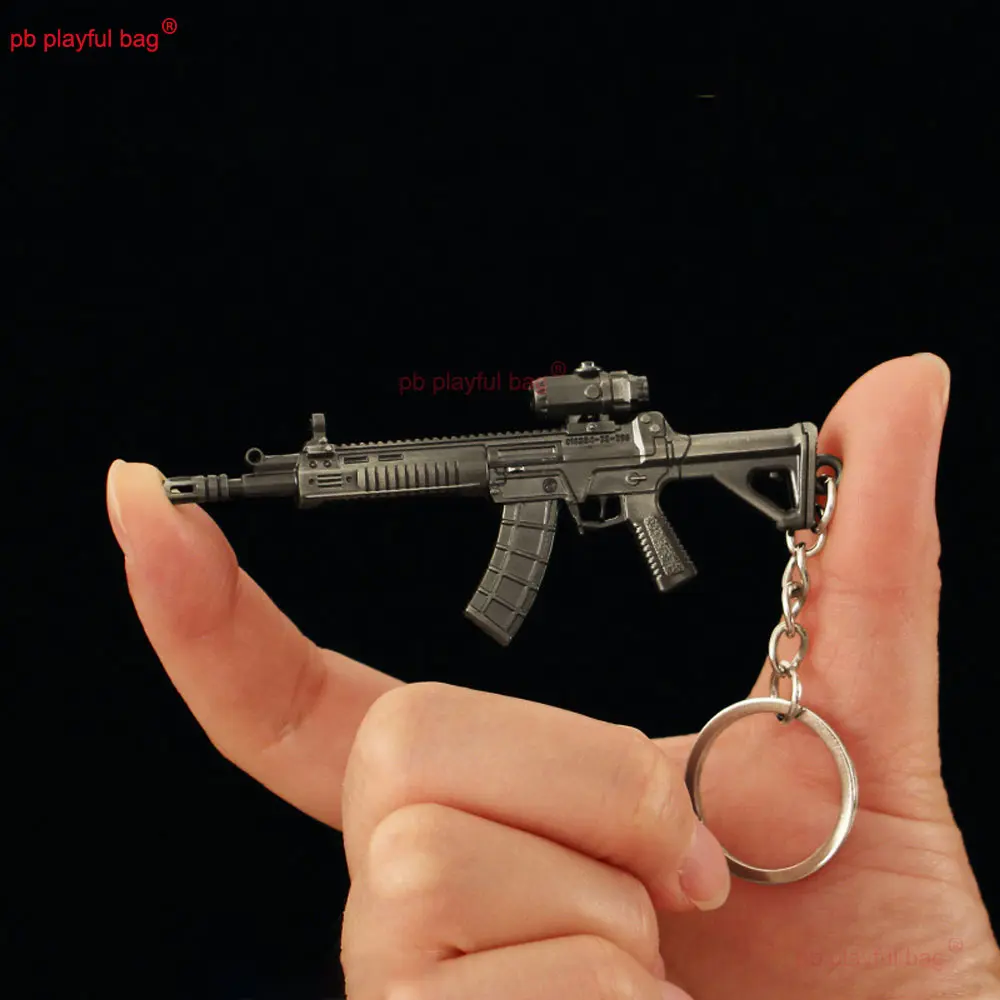 9cm Mini QBZ191 Rifle Toy Model Alloy Keychain Pendant Jewelry Metal Toy Gun Weapon Model Action Figure CS Game Equipment ZG326