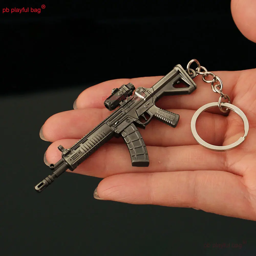 9cm Mini QBZ191 Rifle Toy Model Alloy Keychain Pendant Jewelry Metal Toy Gun Weapon Model Action Figure CS Game Equipment ZG326