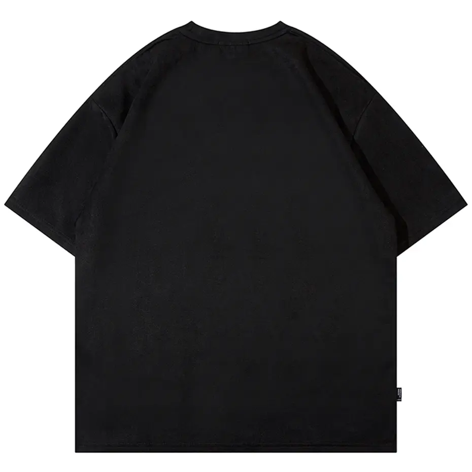 Embrodiery Suede T-shirts 2024 Men Harajuku Oversized Hip Hop Streetwear T Shirt Summer Vintage Loose Tees Tshirt Top Y2K Black