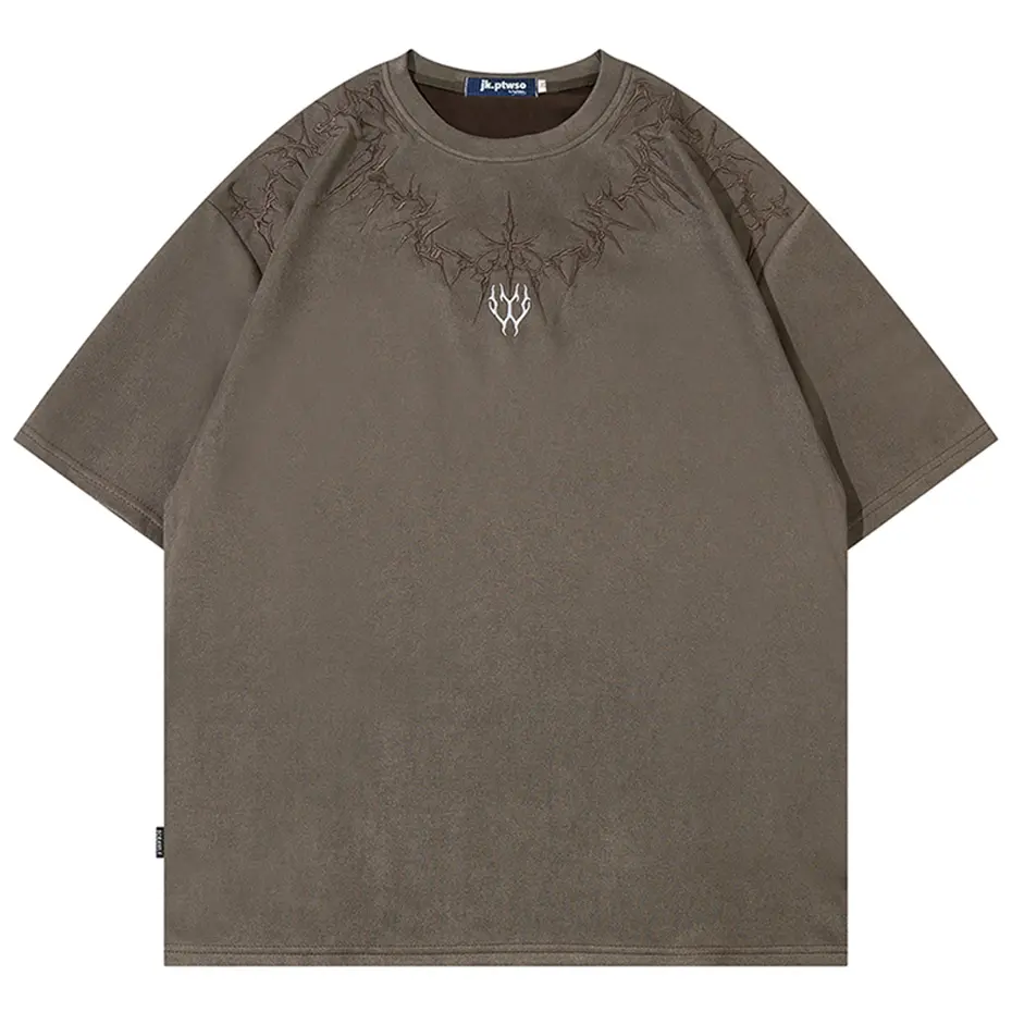 Embrodiery Suede T-shirts 2024 Men Harajuku Oversized Hip Hop Streetwear T Shirt Summer Vintage Loose Tees Tshirt Top Y2K Black
