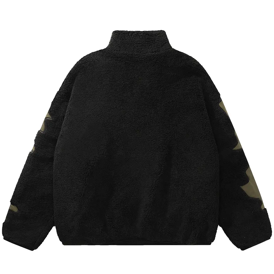 Hip Hop Fleece Fuzzy Jacket Embroidery Skull Skeleton Bones Patch Lambswool Fuzzy Fluffy Coats 2023 Harajuku Thick Warm Jackets