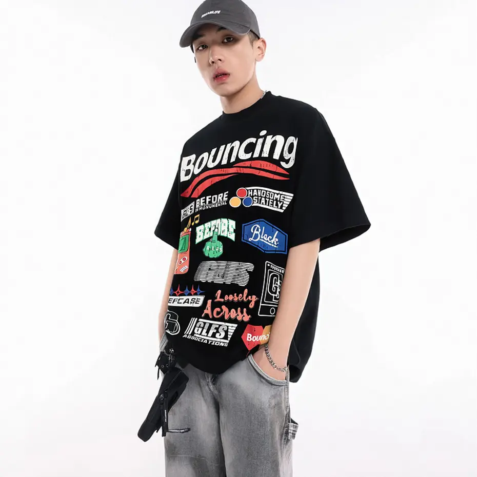 Hip Hop Oversied T-shirts Men's Streetwear Harajuku T Shirts Summer Loose Casual Tee Tops Black White Tshirts