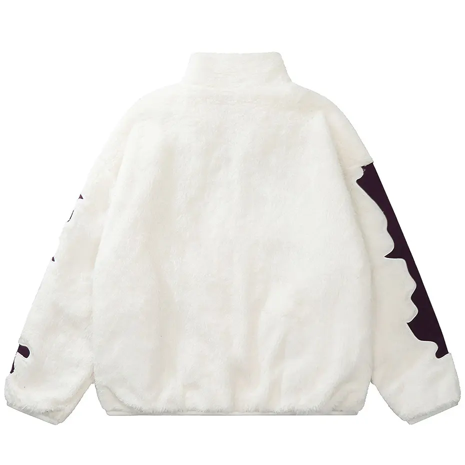 Hip Hop Fleece Fuzzy Jacket Embroidery Skull Skeleton Bones Patch Lambswool Fuzzy Fluffy Coats 2023 Harajuku Thick Warm Jackets