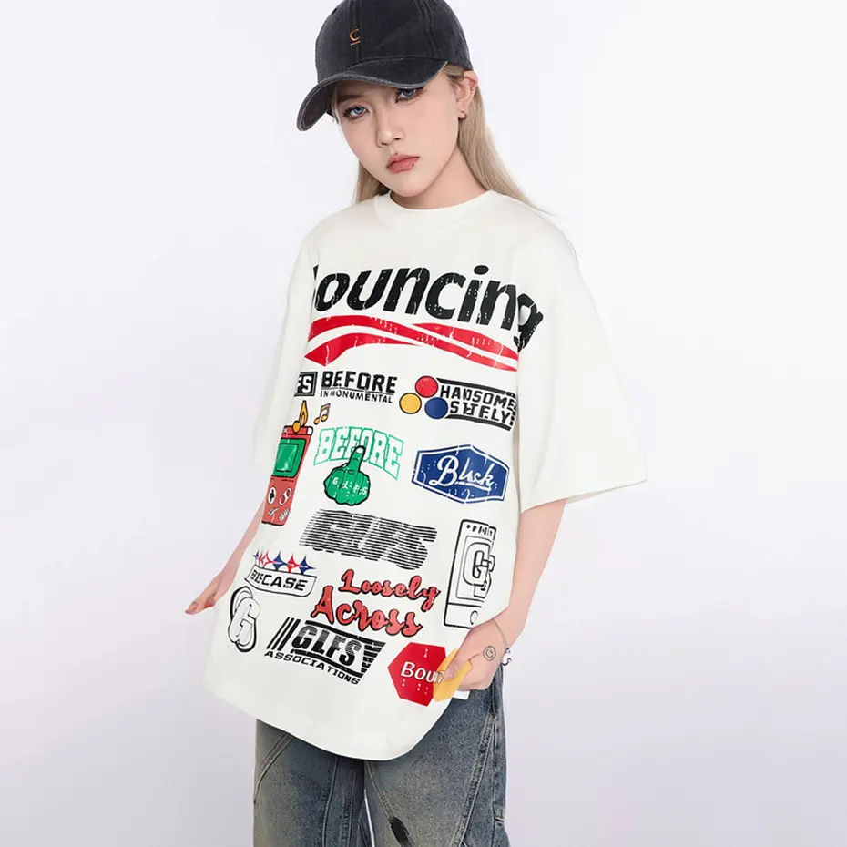Hip Hop Oversied T-shirts Men's Streetwear Harajuku T Shirts Summer Loose Casual Tee Tops Black White Tshirts