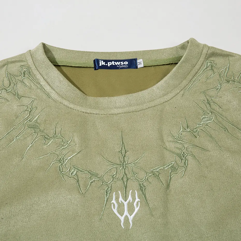 Embrodiery Suede T-shirts 2024 Men Harajuku Oversized Hip Hop Streetwear T Shirt Summer Vintage Loose Tees Tshirt Top Y2K Black