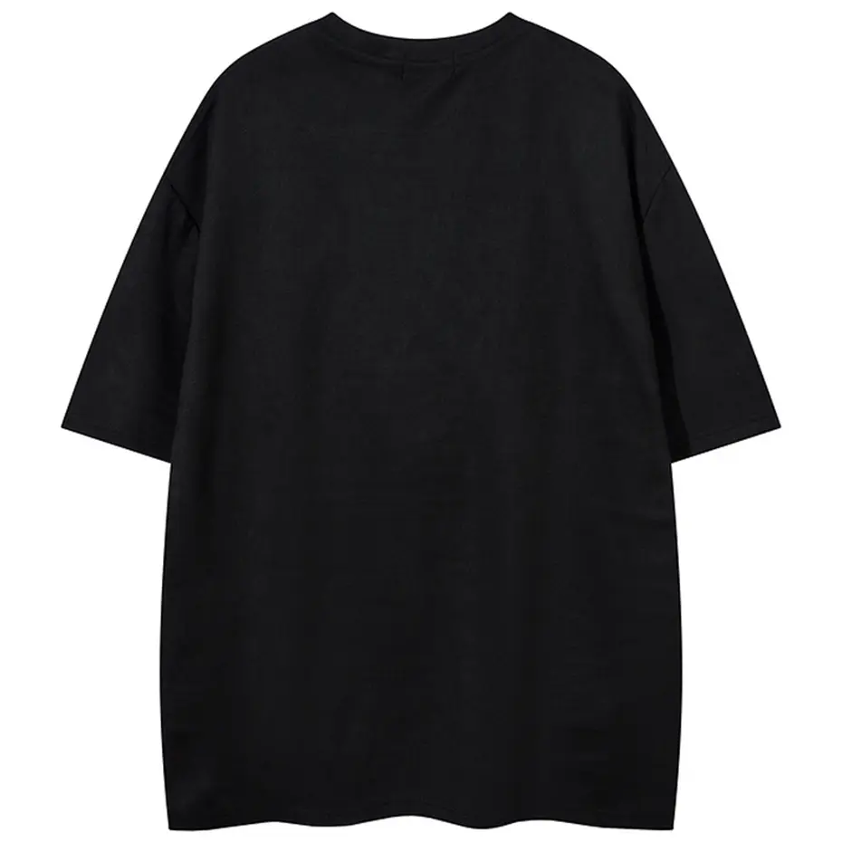 Men's Streetwear Harajuku Hip Hop T Shirts Embroidery Vintage Suede T-shirt Summer Casual Loose Short Sleeve Tee Tops