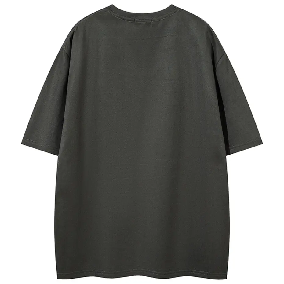 Men's Streetwear Harajuku Hip Hop T Shirts Embroidery Vintage Suede T-shirt Summer Casual Loose Short Sleeve Tee Tops