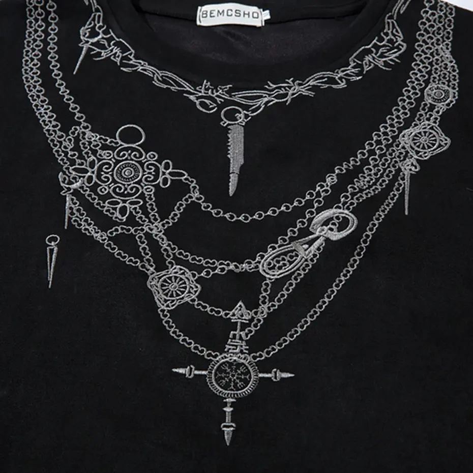 Men's Streetwear Harajuku Hip Hop T Shirts Embroidery Vintage Suede T-shirt Summer Casual Loose Short Sleeve Tee Tops
