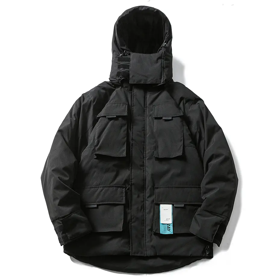 2025 Men Winter Parkas Thick Hooded Jacket Multi Pockets Mask Caps Windbreaker Coat Streetwear Zipper Puffer Jackets Down Coat