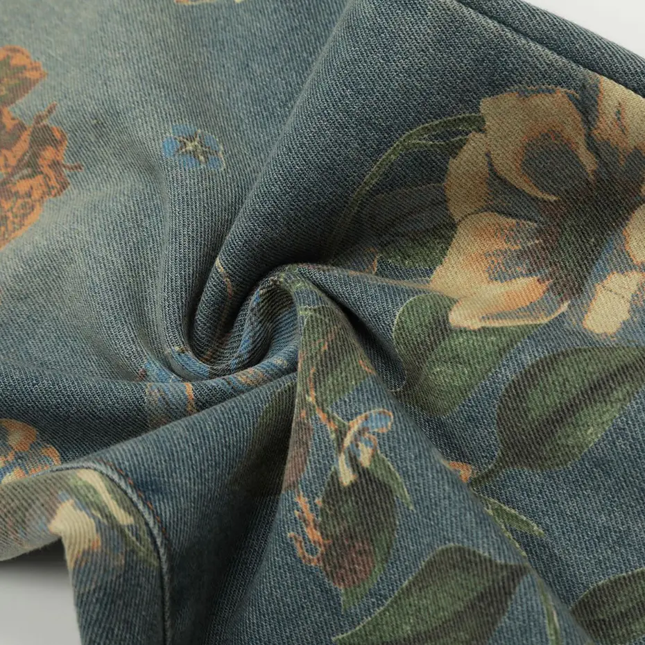 Flower Printed Baggy Jeans Vintage Blue Loose Straight Denim Pants Men Streetwear Harajuku Hip Hop Oversized Jeans Trousers