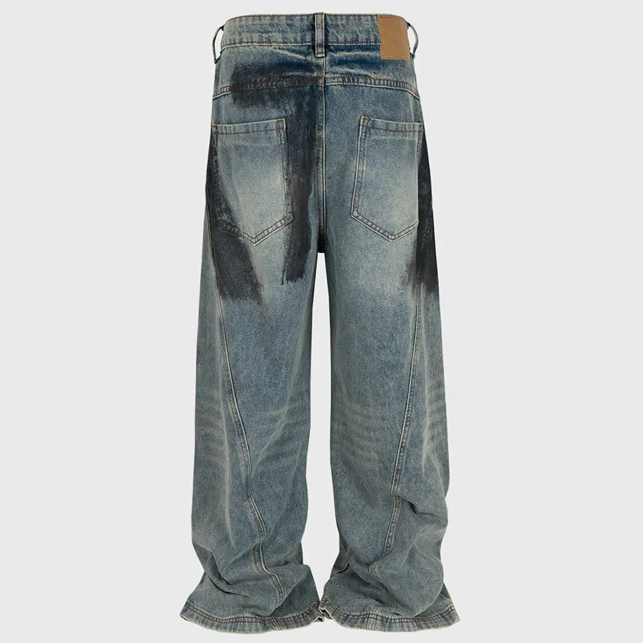 Men's Vintag Baggy Jeans Ripped Loose Straight Denim Pants Streetwear Harajuku Hip Hop Jeans for Male