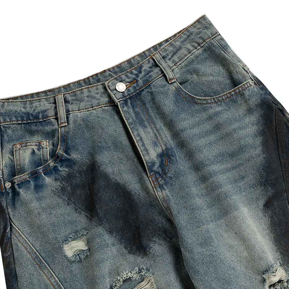 Men's Vintag Baggy Jeans Ripped Loose Straight Denim Pants Streetwear Harajuku Hip Hop Jeans for Male