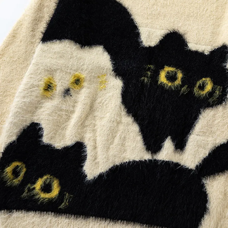 Funny Cat Sweaters Men's Harajuku Oversized Hip Hop Sweater Pullover Knitted Jumer 2024 Y2K Vintage Streetwear Sweaters Unisex