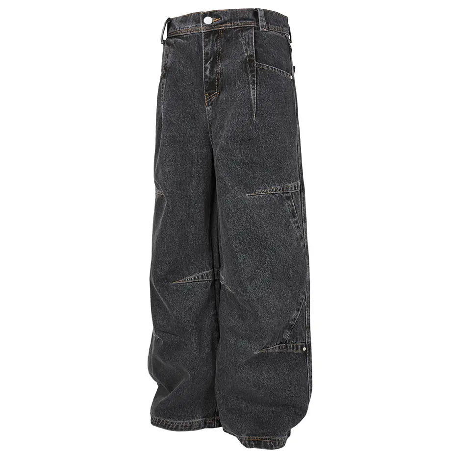 Men Hi Street Baggy Jeans Pleated Loose Straight Denim Pants Streetwear Harajuku Hip Hop Jeans for Male