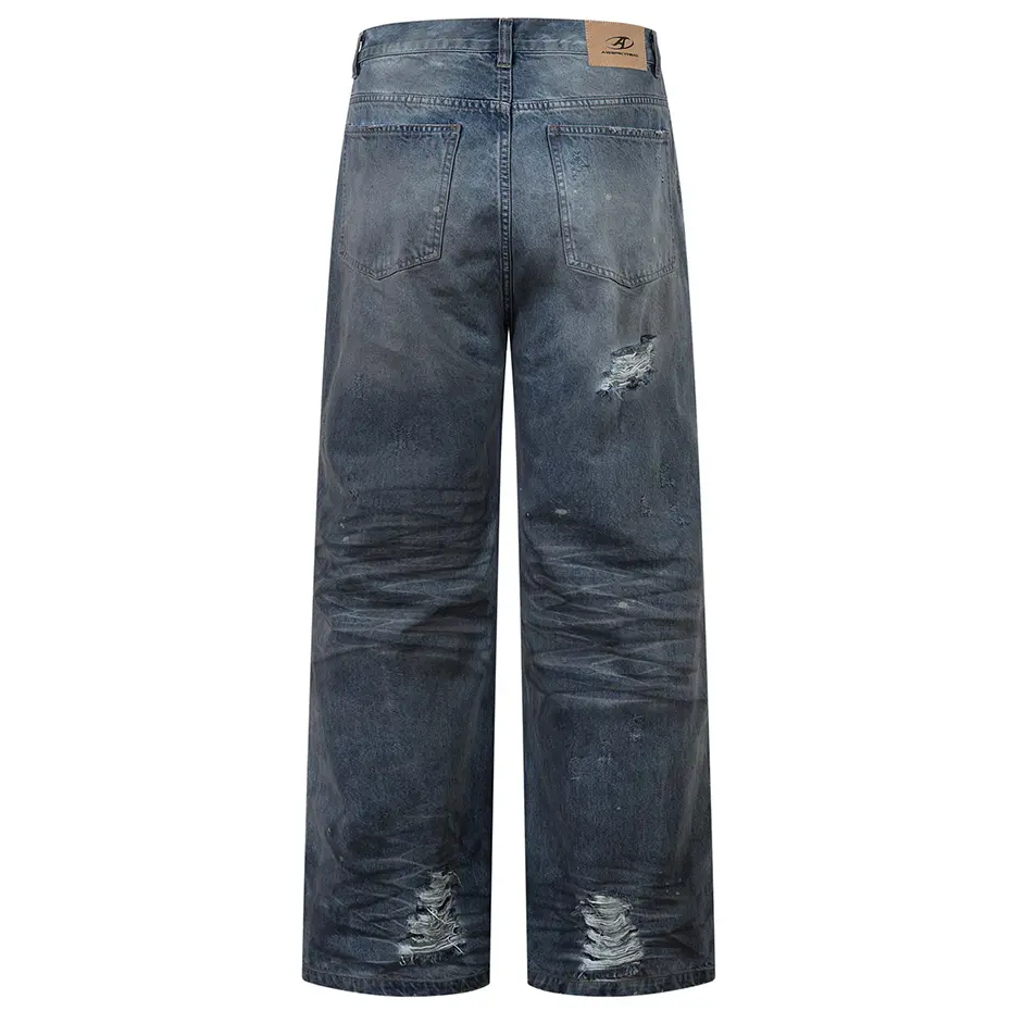 Vintage Ripped Jeans Men's Streetwear Harajuku Hip Hop Jeans Loose Casual Straight Denim Pants