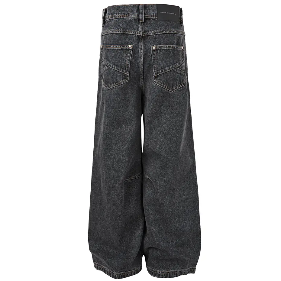 Men Hi Street Baggy Jeans Pleated Loose Straight Denim Pants Streetwear Harajuku Hip Hop Jeans for Male