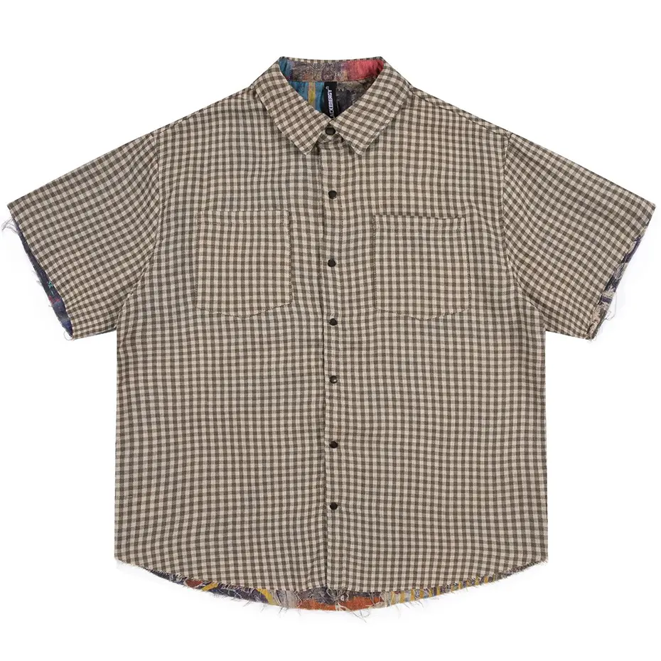 Men Vintage Shirts Printed Streetwear Hip Hop Oversized Grunge Loose Shirts Short Sleeve Button Up Blouse Tops