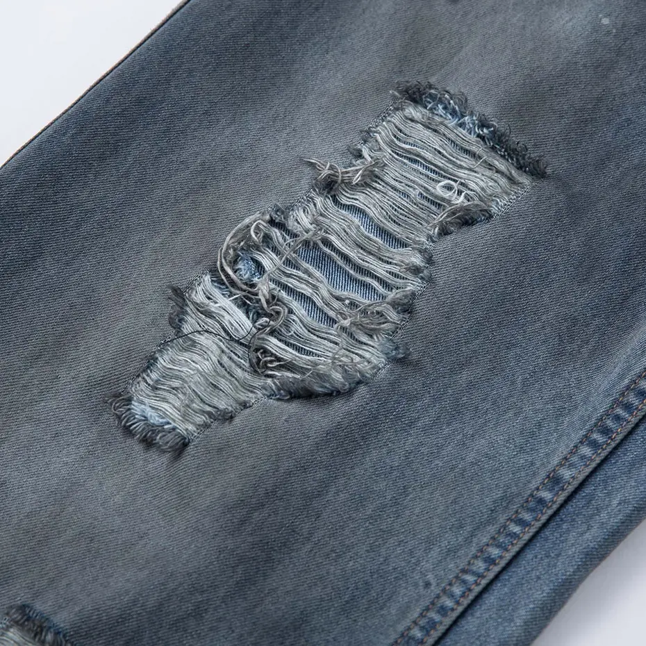 Vintage Ripped Jeans Men's Streetwear Harajuku Hip Hop Jeans Loose Casual Straight Denim Pants