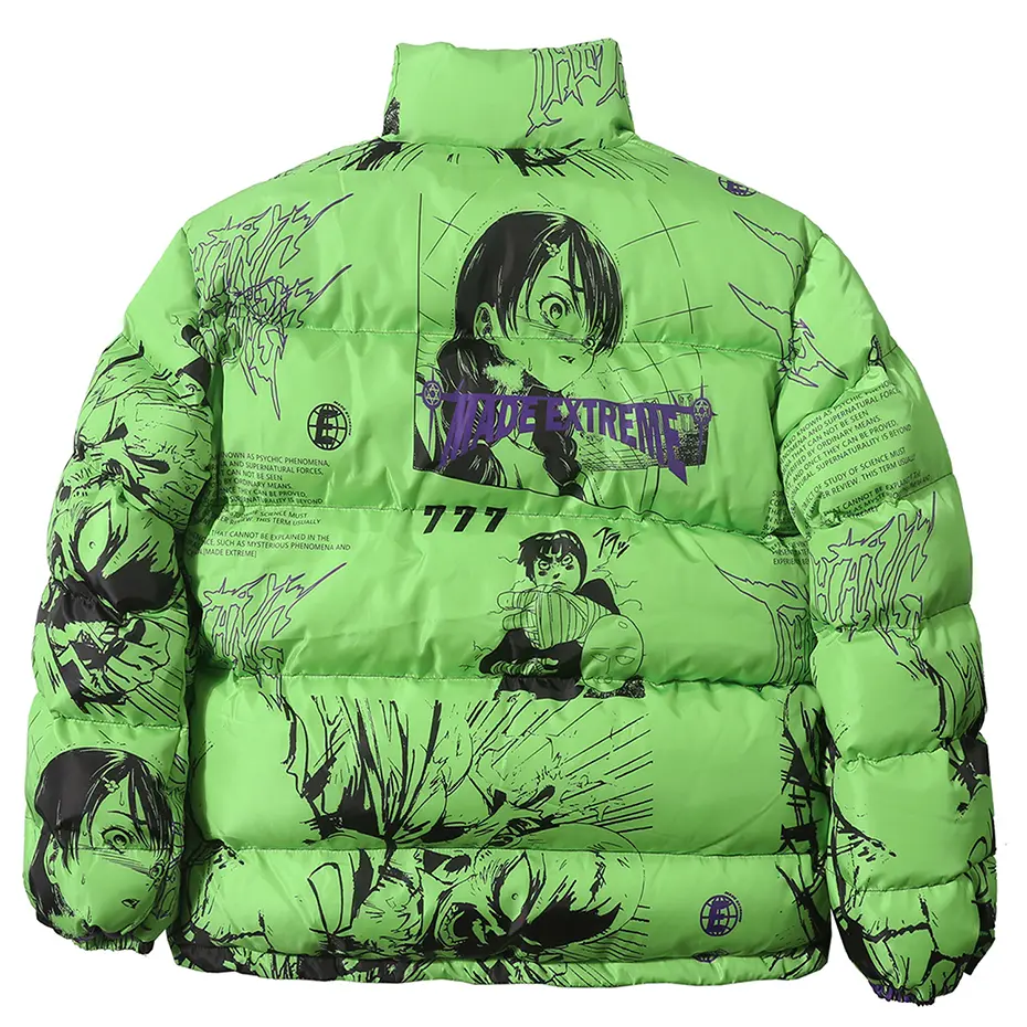 Streetwear Anime Printed Jacket Men Hip Hop Winter Parkas Coat Black Loose Puffer Padded Jackets  Y2K Oversized Bubble Coats Man