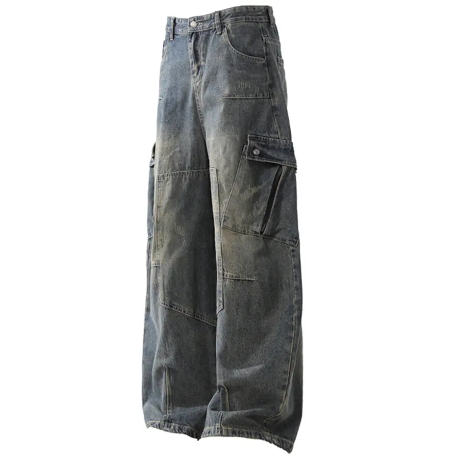 Side Pocket Vintage Baggy Jeans Streetwear Harajuku Hip Hop Jeans Unisex Retro Loose Straight Denim Pants