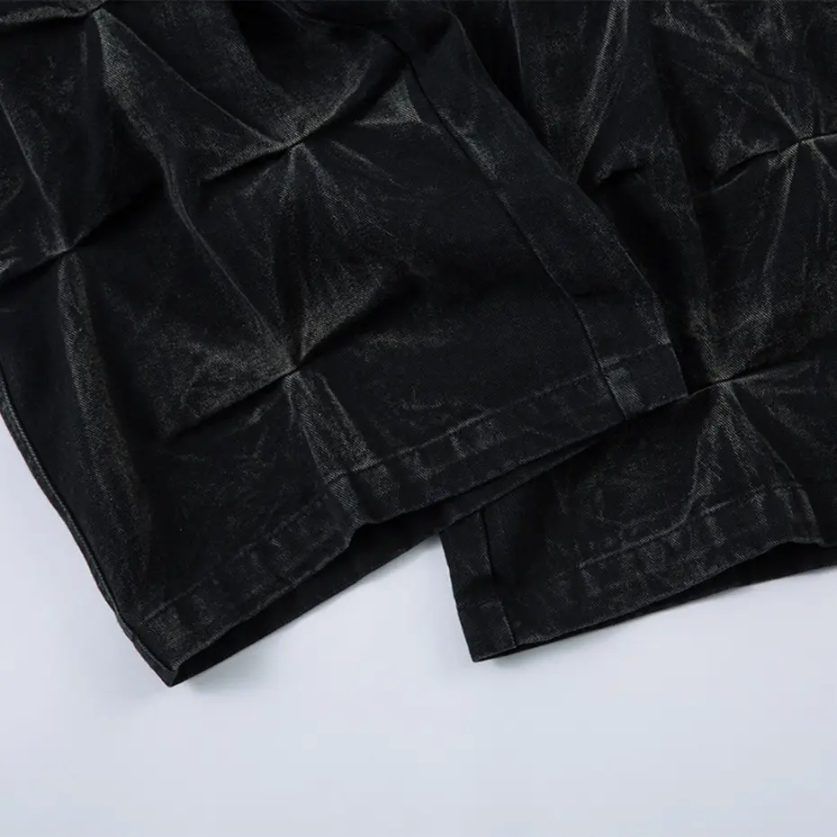 Hi Street Black Baggy Jeans Pleated Designer Denim Pants Men's Streetwear Harajuku Hip Hop Loose Jeans Trousers