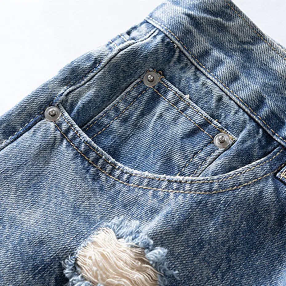 Fashion Men's Ripped Jeans Sewing Distressed Flared Denim Pants Harajuku Streetwear Blue Jeans for Man