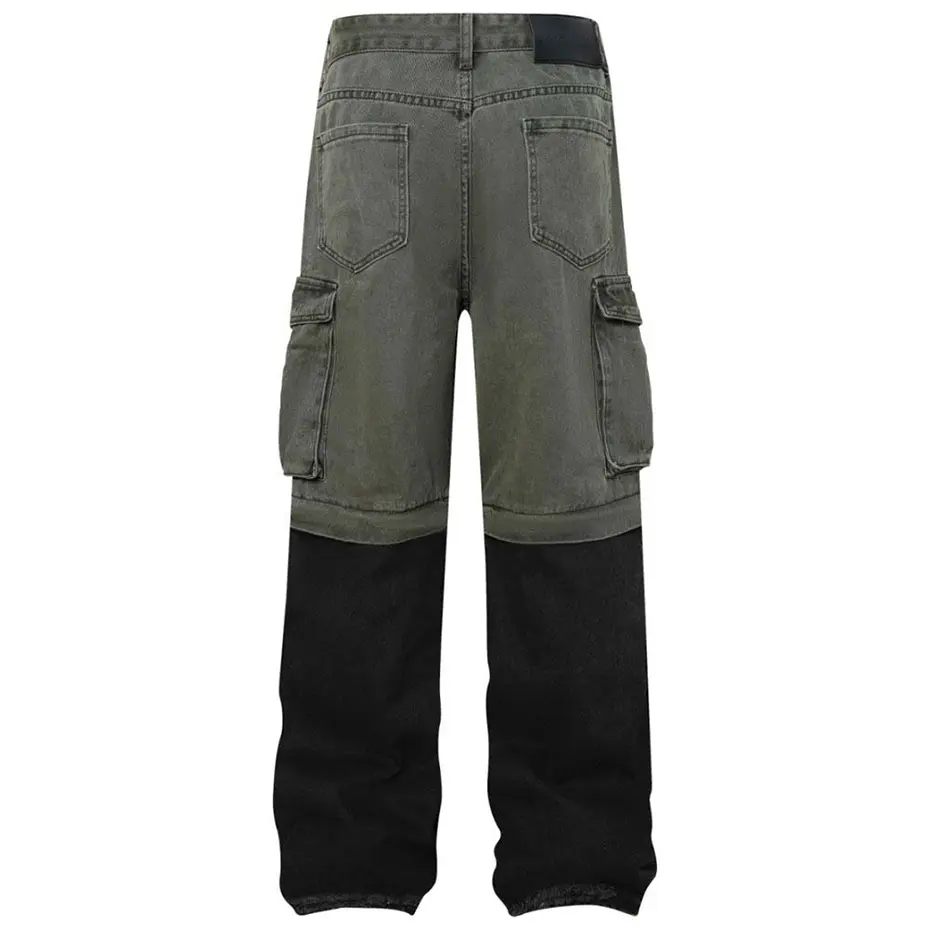 Men's Hi Street Jeans Side Pocket Ripped Patchwork Vintage Denim Pants Streetwear Harajuku Hip Hop Jeans Trousers