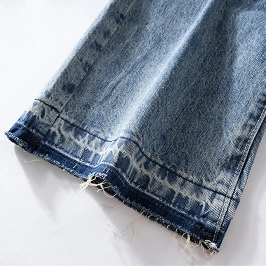 Fashion Men's Ripped Jeans Sewing Distressed Flared Denim Pants Harajuku Streetwear Blue Jeans for Man