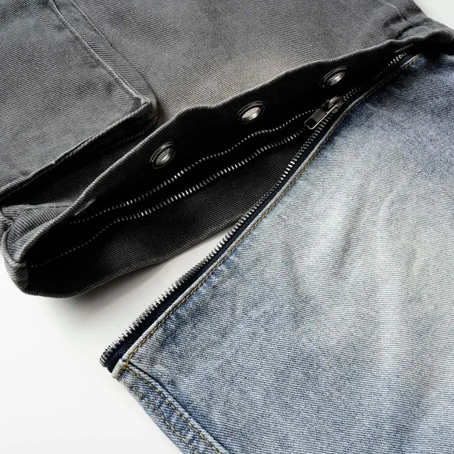 Men's Hi Street Jeans Side Pocket Ripped Patchwork Vintage Denim Pants Streetwear Harajuku Hip Hop Jeans Trousers