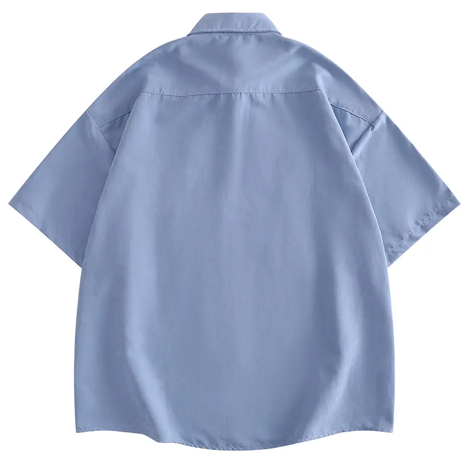 Men's Summer Shirts Flower Duck Embroidery Shirts Man Short Sleeve Button Up Blouse Blue Beige