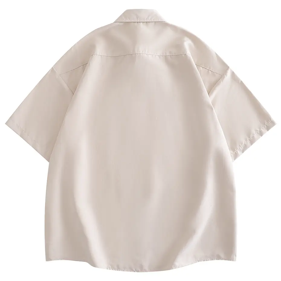 Men's Summer Shirts Flower Duck Embroidery Shirts Man Short Sleeve Button Up Blouse Blue Beige